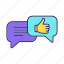 chat, chatting, feedback, good job, speech bubble, thumbs up, well done 