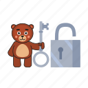 bear, teddy, lock, key