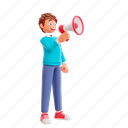 3d rendering, background, child, cute boy, kid, loudspeaker, megaphone, speaker, voice 