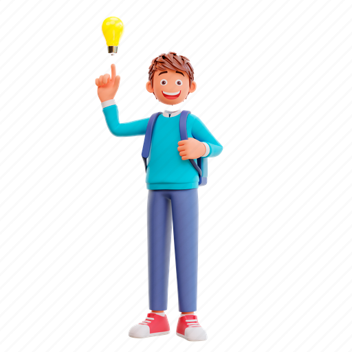 Cartoon, illustration, isolated, lamp, school kids, smart, solution 3D illustration - Download on Iconfinder