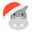 animal, christmas, hat, hippopotamus, xmas, zoo 