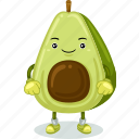 avocado, mascot, cartoon, character, funny, cute, vector, food, fruit