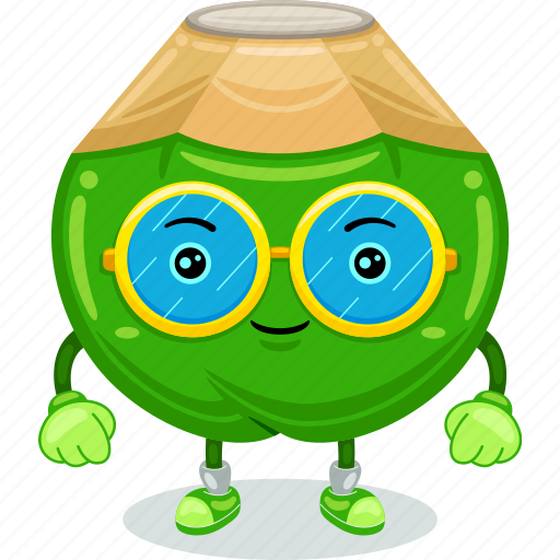 Coconut, mascot, cartoon, character, funny, cute, vector icon - Download on Iconfinder
