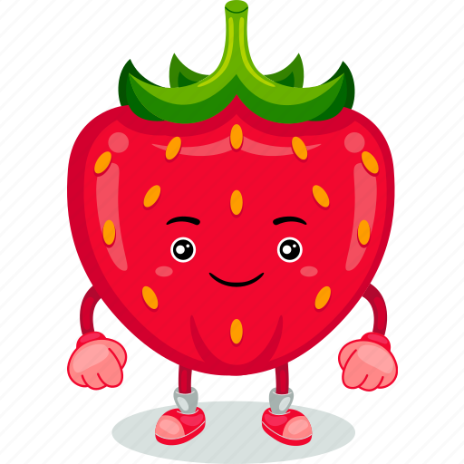 Strawberry, mascot, cartoon, character, funny, cute, vector icon - Download on Iconfinder