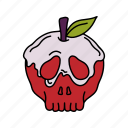 poisoned, colored, halloween, skull, container, poisoned apple, red