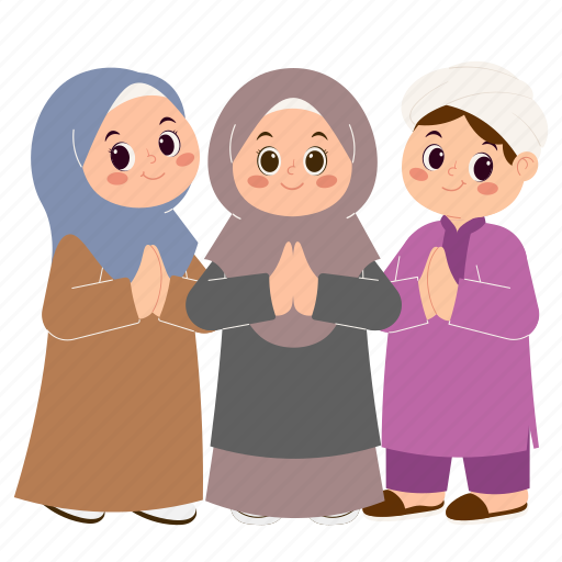 Celebrating, girl, boy, ramadan, islamic, people, happy illustration - Download on Iconfinder