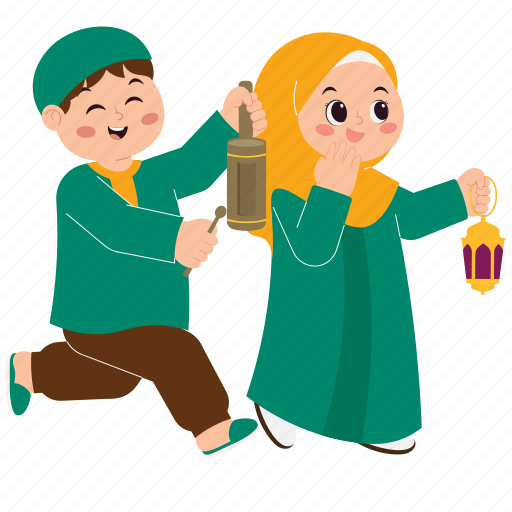 Kids, happy, ramadan, islamic, people, culture, character illustration - Download on Iconfinder