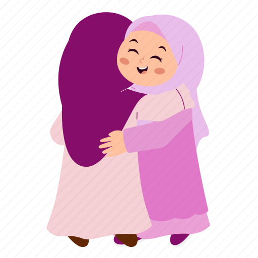 Girls, hug, ramadan, islamic, people, culture, character illustration - Download on Iconfinder