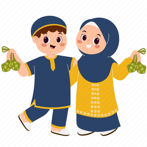 Ketupat, ramadan, islamic, people, culture, character, happy illustration - Download on Iconfinder