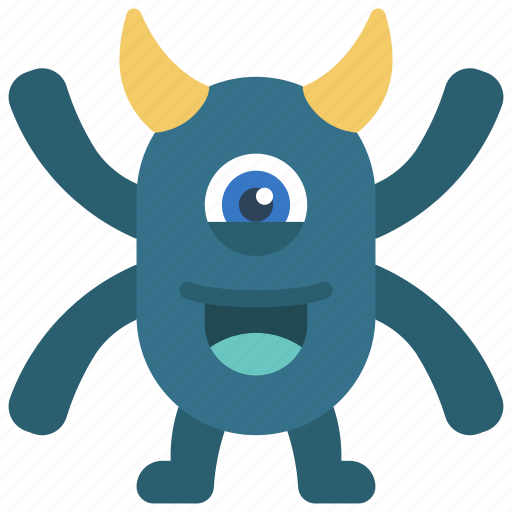 Four, arms, horn, monster, cartoon, character icon - Download on Iconfinder