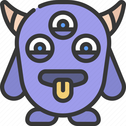 Three, eyes, horns, monster, cartoon, character icon - Download on Iconfinder