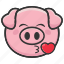 cute, pig, icon, kiss, emoticon, cartoon, character, face, emotion 