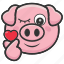 cute, pig, icon, posing, finger, love, cartoon, heart, valentine 