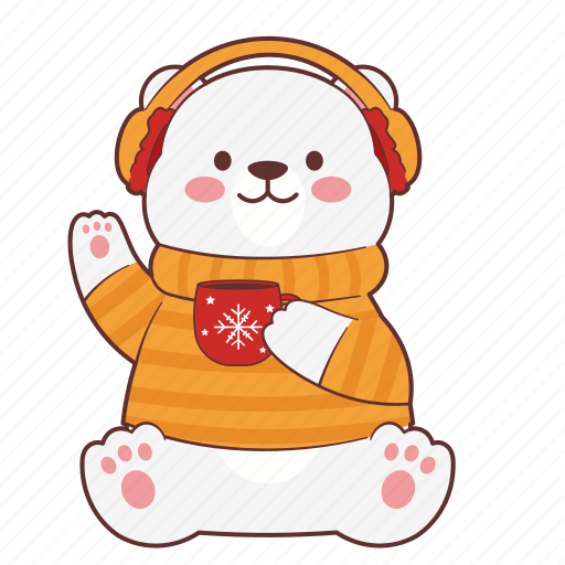 Cute, bear, headphones, coffee, polar bear, animal, christmas icon - Download on Iconfinder