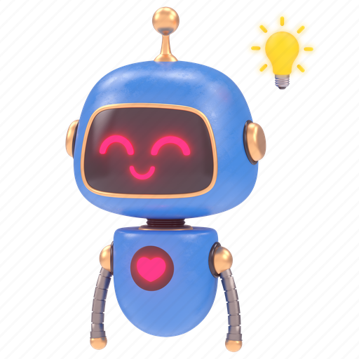 Cute, bot, emoticon, artificial, intelligence, robot, technology 3D illustration - Download on Iconfinder