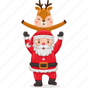 santa, claus, vector, cartoon, character, merry, christmas, holiday, deer