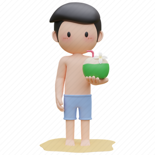 Coconut, summer, holiday, beach 3D illustration - Download on Iconfinder