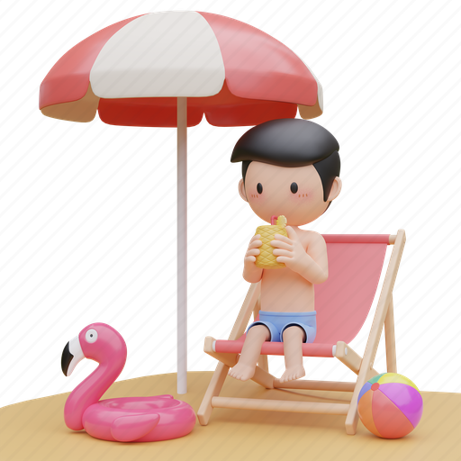 Beach, summer, holiday, umbrella beach 3D illustration - Download on Iconfinder