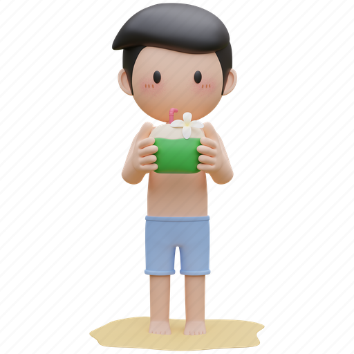 Coconut, cute boy, summer, holiday 3D illustration - Download on Iconfinder