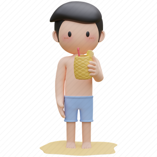 Beach, summer, holiday, pieapple juice 3D illustration - Download on Iconfinder