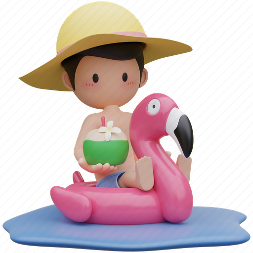 Beach, summer, holiday, flamingo rubber ring 3D illustration - Download on Iconfinder