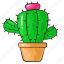 cactus, cartoon, flower, line, plant, set, template 