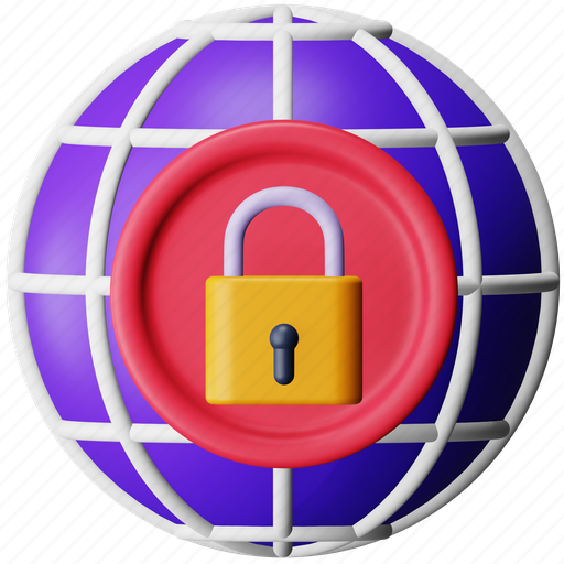 Internet, security, cyber, crime, global, lock, privacy 3D illustration - Download on Iconfinder