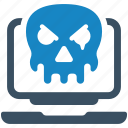 skull, ransomware, virus, attack, malware, laptop, computer