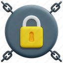 padlock, lock, chain, cyber, security, digital, protection, 3d 