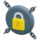 padlock, lock, chain, cyber, digital, security, protection, 3d 