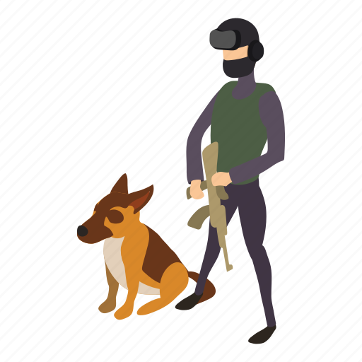 Cynologist, dog, isometric, man, police icon - Download on Iconfinder