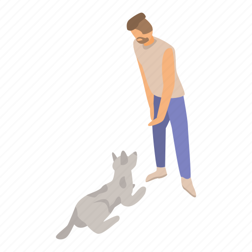 Cartoon, dog, hand, isometric, man, training, woman icon - Download on Iconfinder
