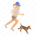 cartoon, dog, girl, isometric, music, running, woman