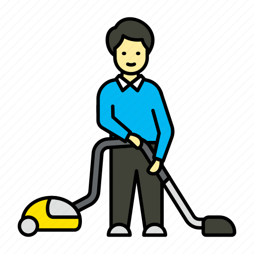Man, cleaning, floor, vacuum cleaner, dust cleaning, perso icon - Download on Iconfinder