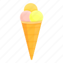ice, cream, balls, cone