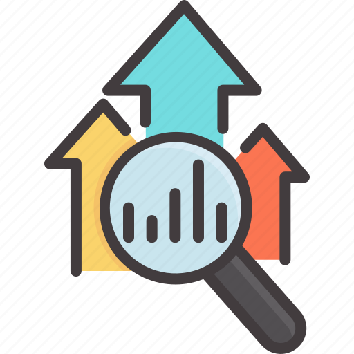 Arrow, business, concept, graph, growth, magnifying glass, success icon - Download on Iconfinder
