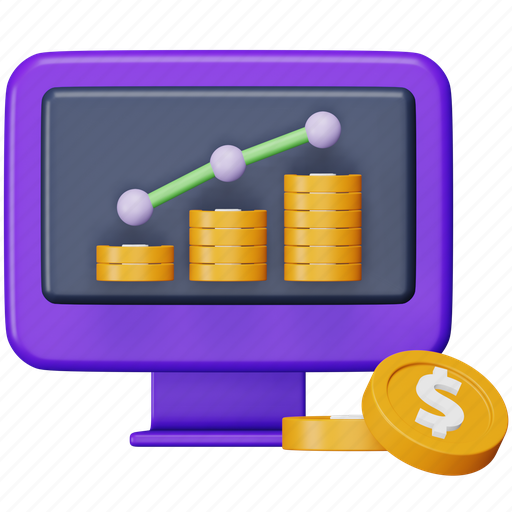 Financial, analysis, data, business, monitor, growth, economy 3D illustration - Download on Iconfinder