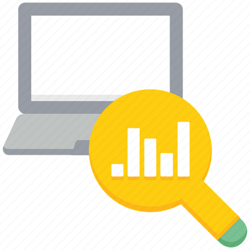 Analytics, case study, chart, data analytics, graph, laptop, magnifier icon - Download on Iconfinder