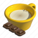 latte, coffee and chocolate bar, coffe with milk