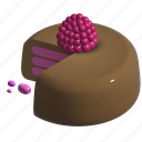 raspberrycake, chocolate and raspberry cake, sliced cake, rounded cake