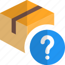 delivery, box, question mark, query