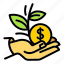 business, flower, hand, keep, money, plant 