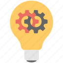 bulb, cog, idea, innovation, light 