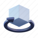 rotate, cube, box, 3d object, design tool, arrow 