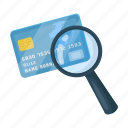 card, credit, detective, glass, imprint, magnifier, trace