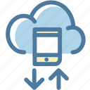 cloud, download, mobile, phone, server, upload