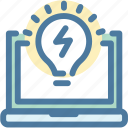 bulb, energy, idea, invent, laptop, light, startup 