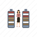 batteries, girl, standing, device, cells