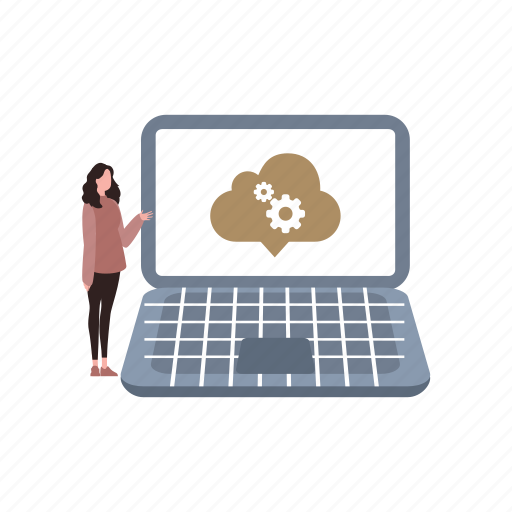 Cloud, setting, laptop, girl, device icon - Download on Iconfinder