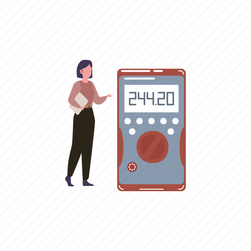 Meter, reading, girl, standing, device icon - Download on Iconfinder